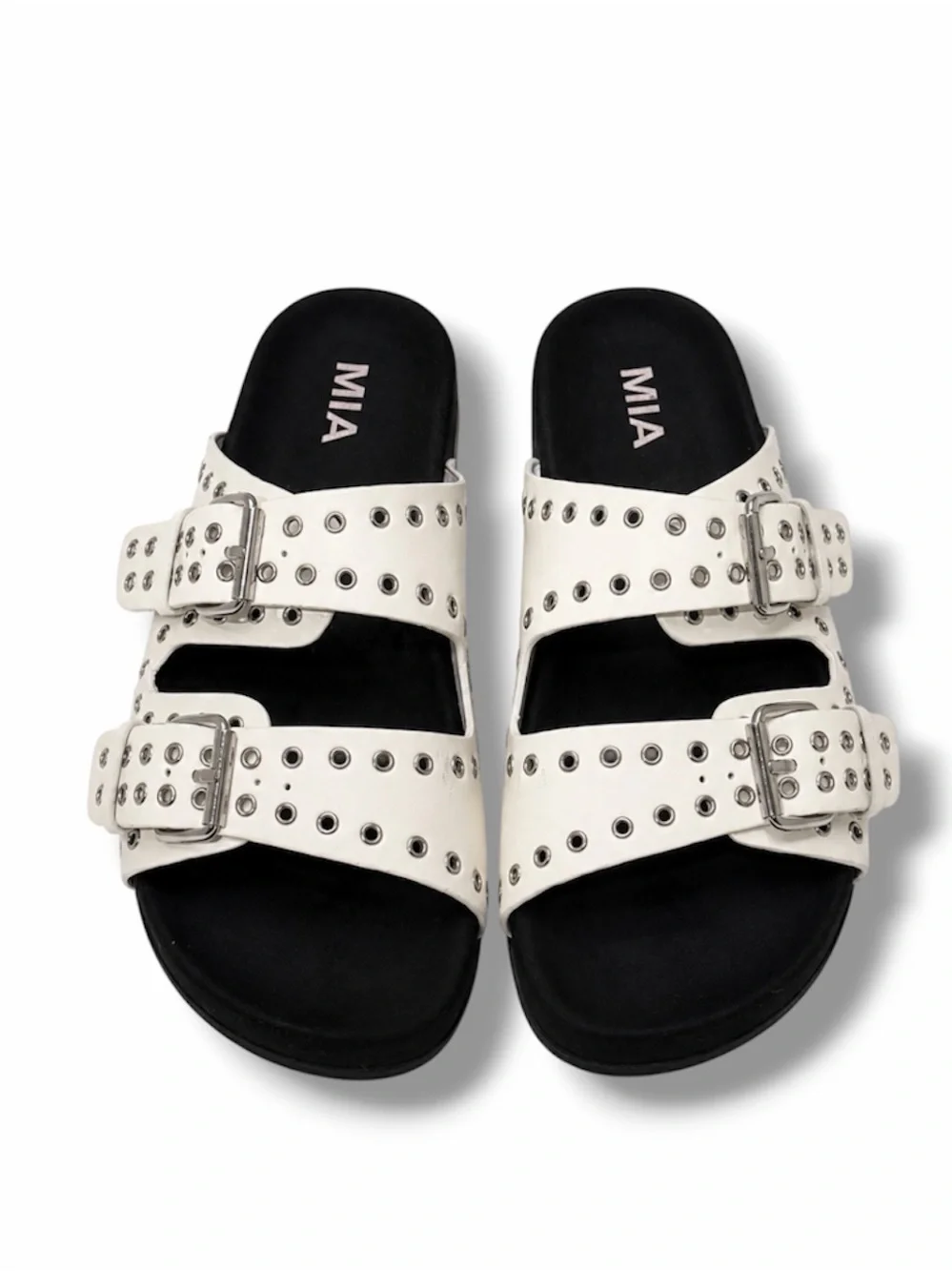 MIA White Studded Double Buckle Slide Sandals Women's Size 8.5 Moto